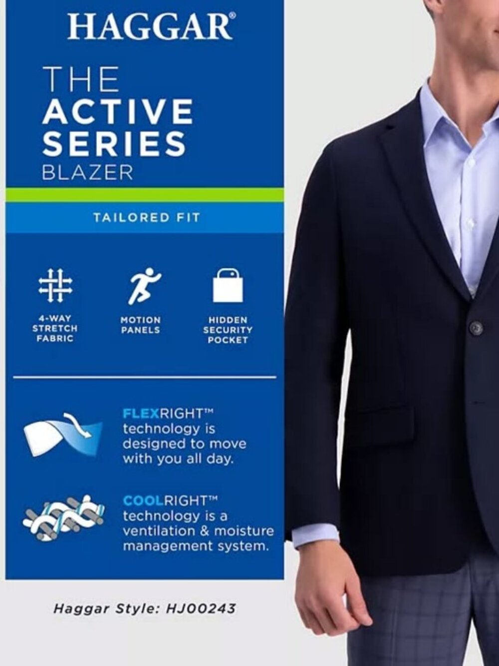 Haggar® Active Series Tailored-Fit Navy Blue Men's Two-Button Classic Blazer